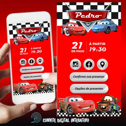 Convite Digital Interativo Carros Mc Queen