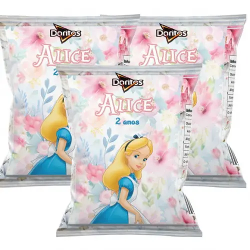 Embalagem para Salgadinho Alice no País das Maravilhas