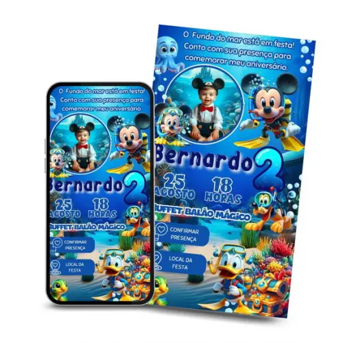 Convite Digital Interativo Mickey Fundo do Mar