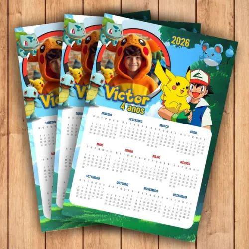 Calendário Pokémon 2026 (imã de Geladeira)