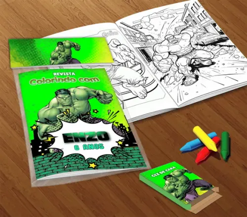 Kit Colorir Hulk (livrinho + Giz de Cera)