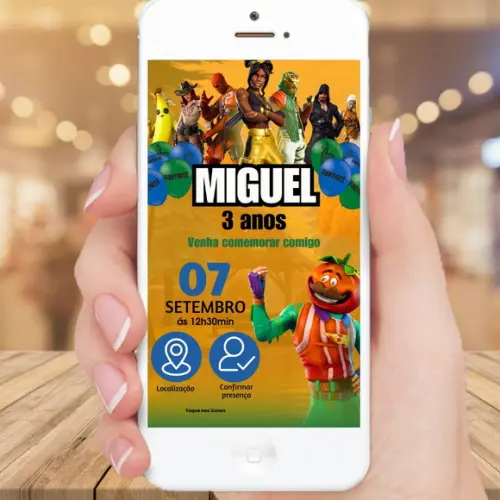 Convite Digital Interativo Fortnite