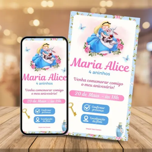 Convite Digital Interativo Alice no País das Maravilhas