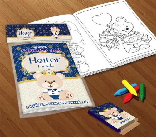 Kit Colorir Ursinho Príncipe (livrinho + Giz de Cera)