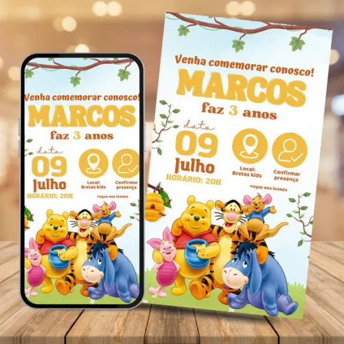 Convite Digital Interativo Ursinho Pooh