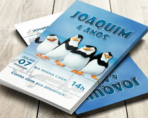 Convite Impresso Pinguins de Madagascar