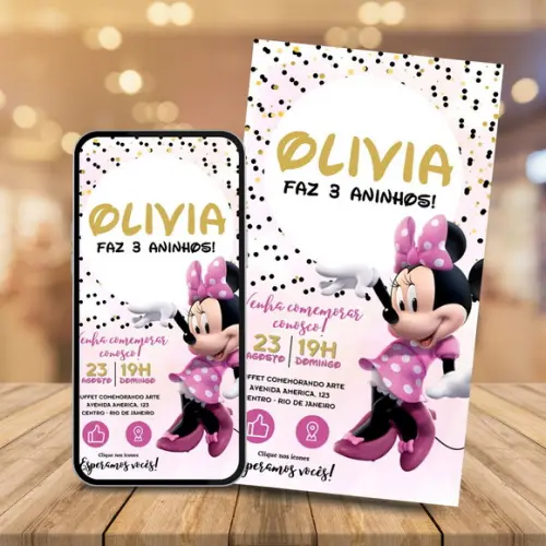 Convite Digital Interativo Minnie Rosa