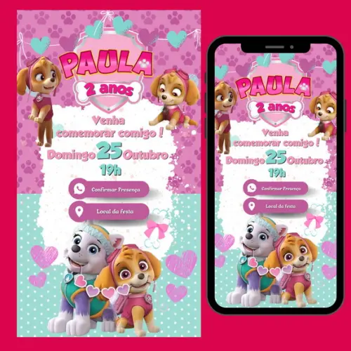 Convite Digital Interativo Patrulha Canina Menina