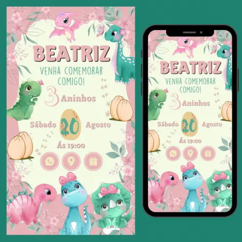 Convite Digital Interativo Dino Baby