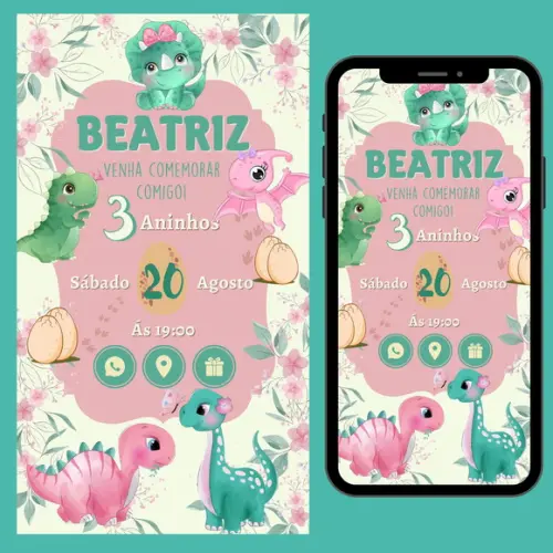 Convite Digital Interativo Dino Baby