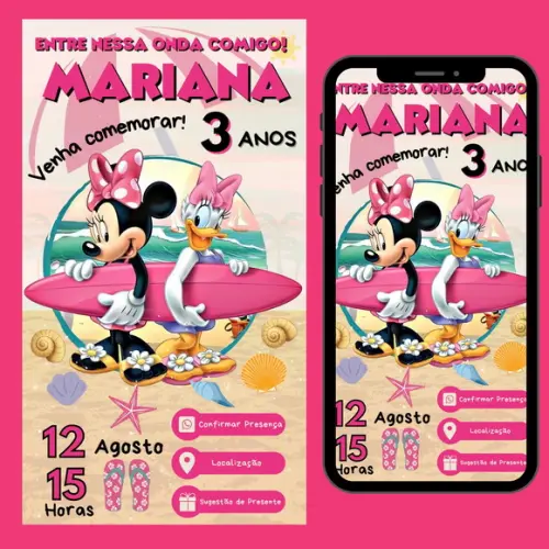 Convite Digital Interativo Minnie Praia