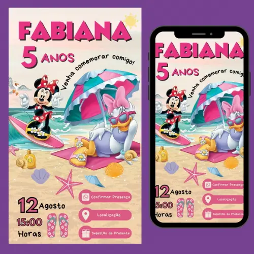 Convite Digital Interativo Minnie Praia