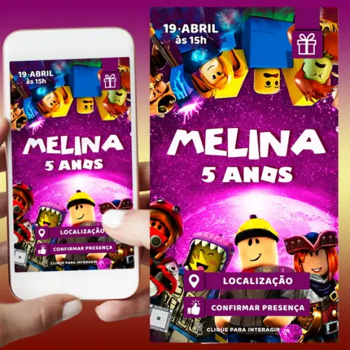 Convite Digital Interativo Roblox Menina