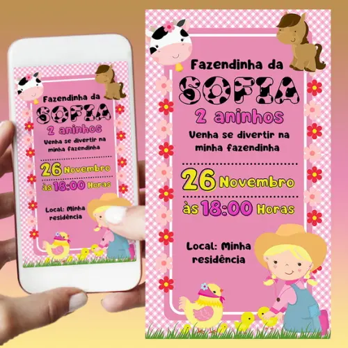 Convite Digital Fazendinha Rosa