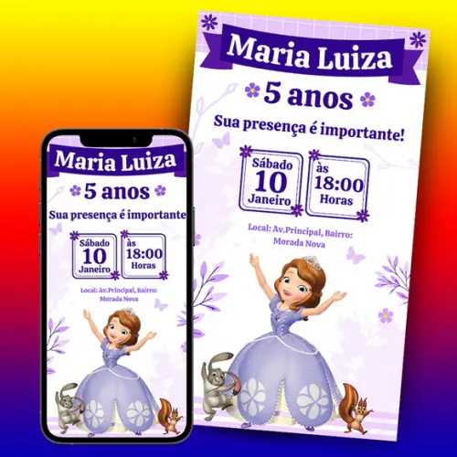 Convite de Aniversário Digital-princesa Sofia