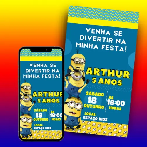 Convite de Aniversário Digital-minions
