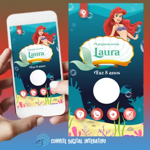 Convite Digital Interativo Ariel a Pequena Sereia