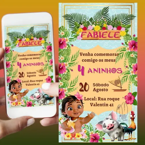 Convite de Aniversário Digital- Moana