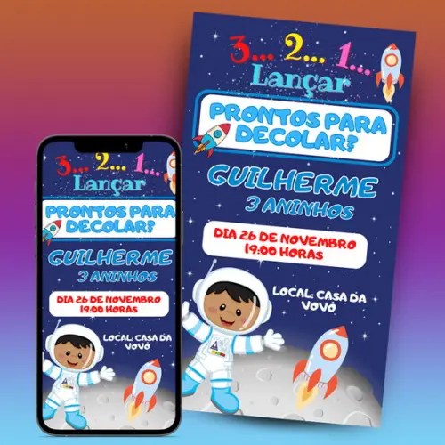 Convite De Aniversário Digital-astronauta