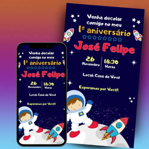 Convite De Aniversário Digital-astronauta
