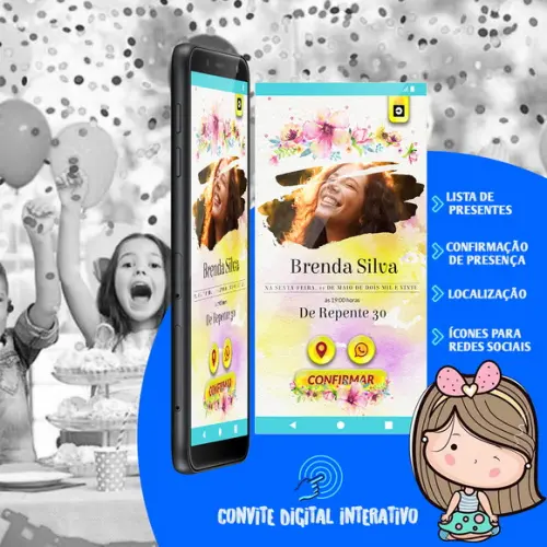 CONVITE DE ANIVERSÁRIO DIGITAL INTERATIVO-DE REPENTE 30