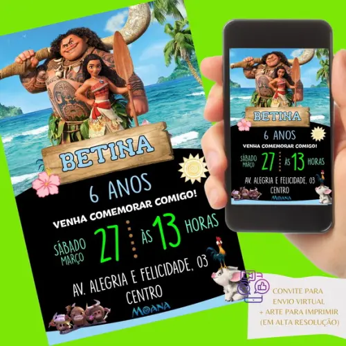 Convite Digital Moana Adulta