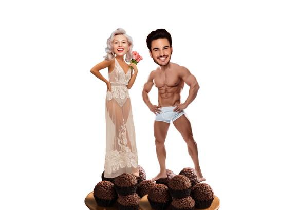 Casal de Noivos com Foto para Despedida de Solteira em Doces
