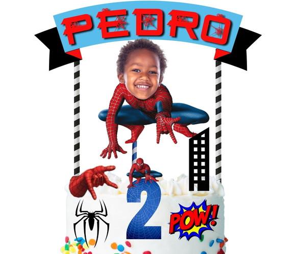 Homem Aranha com Sua Foto no Topo de Bolo Super Heróis