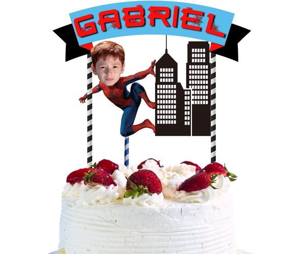 Homem Aranha com Sua Foto no Topo de Bolo Super Heróis