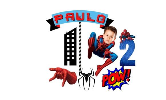 Homem Aranha Topo de Bolo + 20 Toppers com Fotos Rostinhos