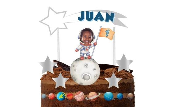 Kit Astronauta com Foto Topo de Bolo + 20 Tags para Docinhos