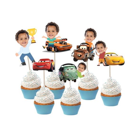 Kit Carros Mcqueen Topo de Bolo + 20 Toppers Doces com Fotos