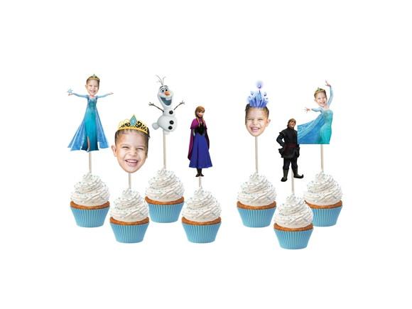 Kit Frozen Topo de Bolo + 20 Toppers para Doces com Fotos
