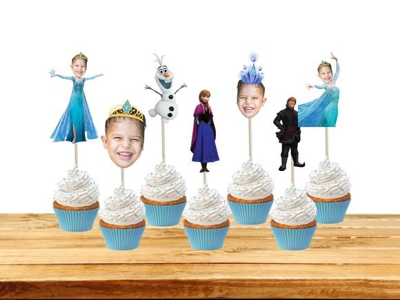 Kit Frozen Topo de Bolo + 20 Toppers para Doces com Fotos