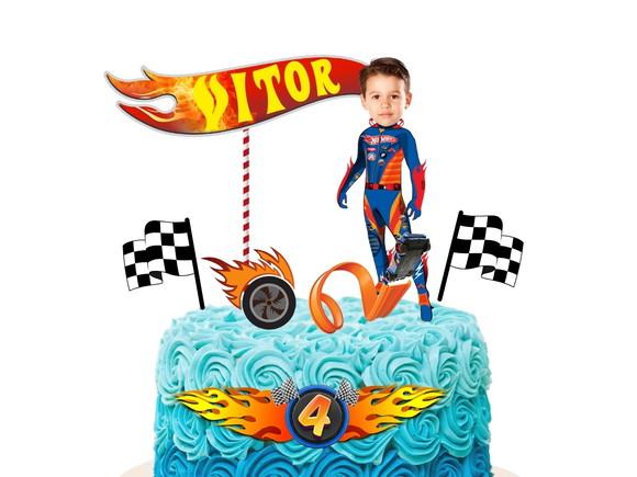 Kit Hot Wheels Topo de Bolo + 20 Tags para Docinhos com Foto