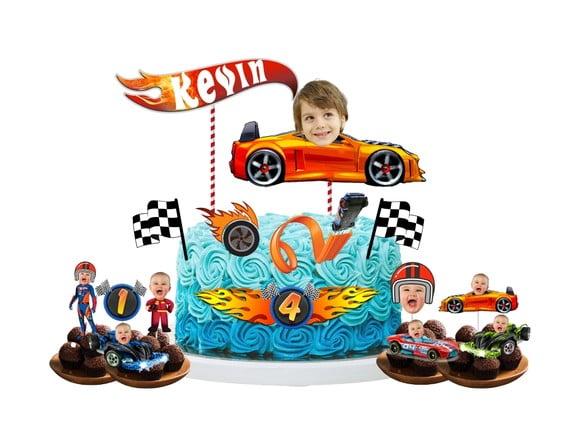 Kit Hot Wheels Topo de Bolo + 20 Toppers para Docinhos