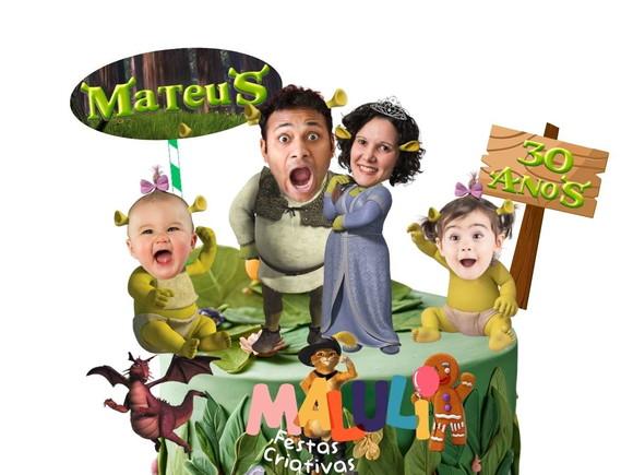 Kit Topo de Bolo + 20 Toppers Docinhos Família Shrek 4 Fotos