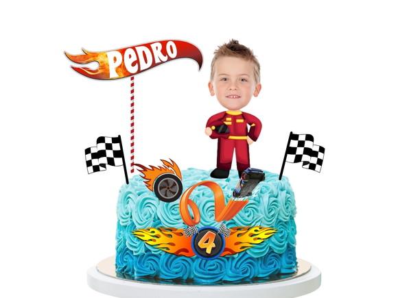 Kit Topo de Bolo + 20 Toppers Docinhos com Foto Hot Wheels