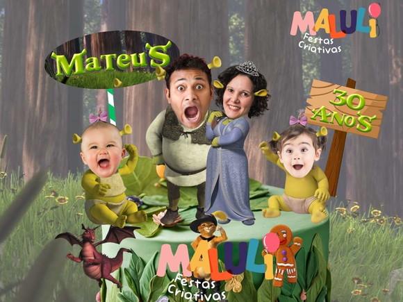 Kit Topo de Bolo + 20 Toppers Docinhos Família Shrek 4 Fotos