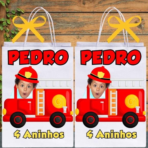 Sacolinha Personalizada com Foto Bombeiro para Lembrancinhas