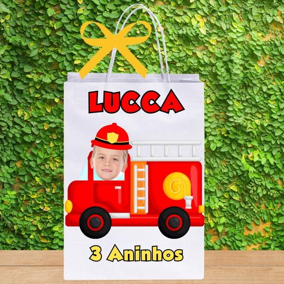Sacolinha Personalizada com Foto Bombeiro para Lembrancinhas