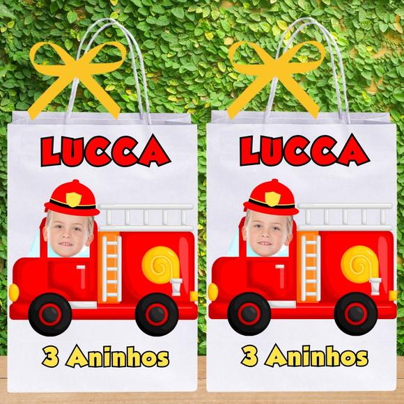 Sacolinha Personalizada com Foto Bombeiro para Lembrancinhas