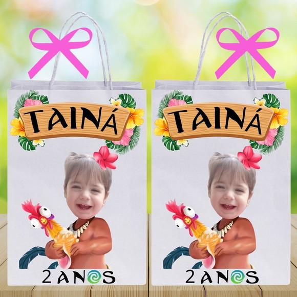 Sacolinha Personalizada com Sua Foto Moana e Moana Baby