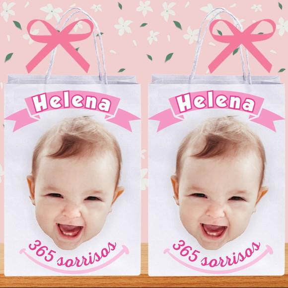 Sacolinhas com Sua Foto 365 Sorrisos Menina para Lembrancinh