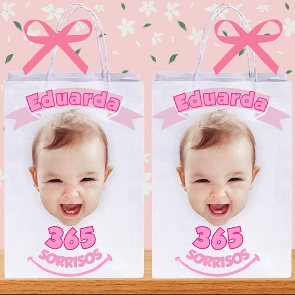Sacolinhas com Sua Foto 365 Sorrisos Menina para Lembrancinh