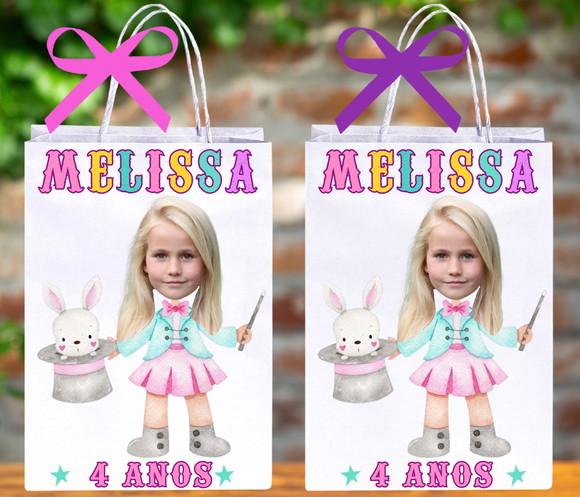 Sacolinhas Personalizadas Circo Rosa com Foto para Lembrança
