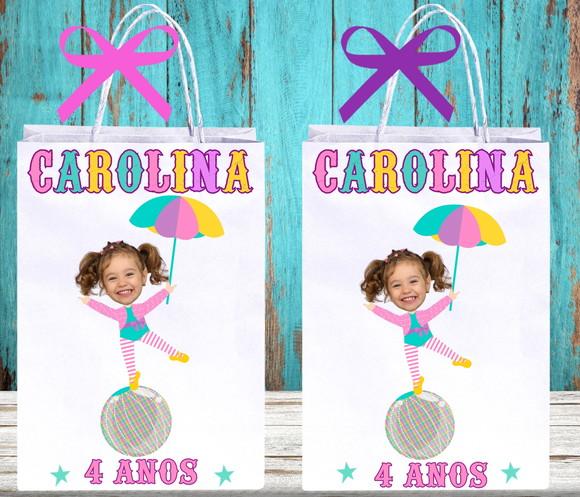 Sacolinhas Personalizadas Circo Rosa com Foto para Lembrança