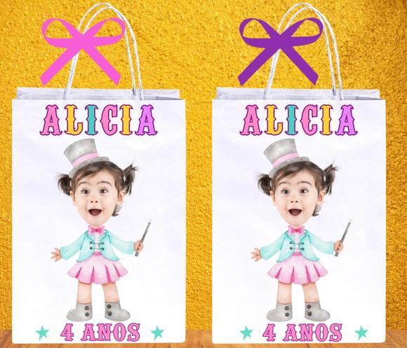 Sacolinhas Personalizadas Circo Rosa com Foto para Lembrança