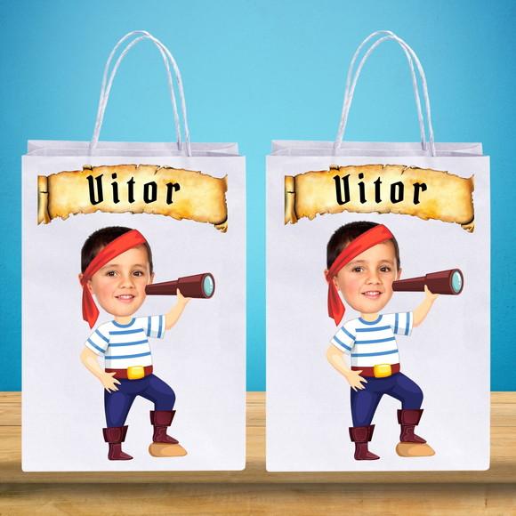 Sacolinhas Personalizadas com Foto+nome da Criança Pirata 2