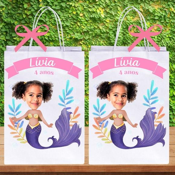 Sacolinhas Personalizadas Sereia com Foto.